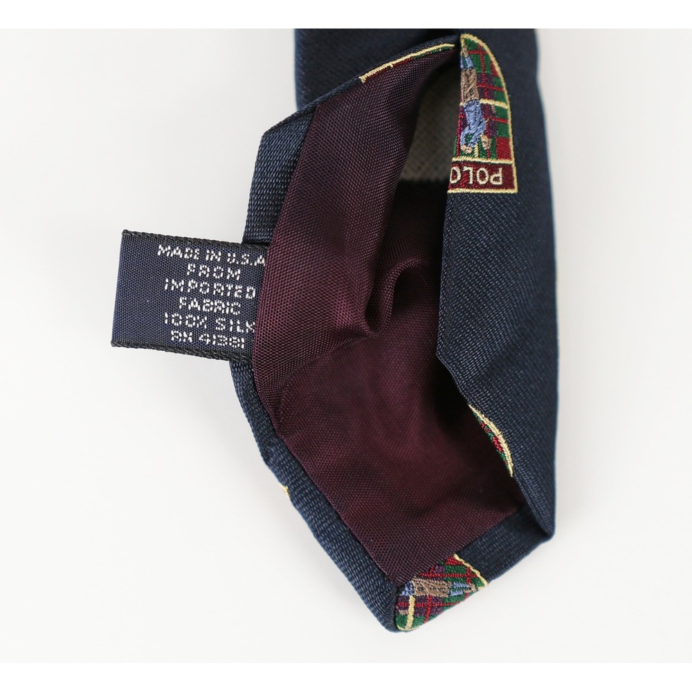 New Polo Ralph Lauren Necktie Navy Blue Silk Golfer Crest Shield USA Vintage - Picture 6 of 9